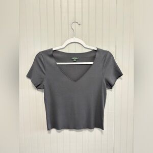 Wild Fable Ribbed V-Neck Short Sleeve Crop Top Gray Women’s M